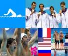 Бассейн 4 X 100 м свободных мужчин, Франция, Соединенные Штаты и Россия - Лондон 2012 - подиум